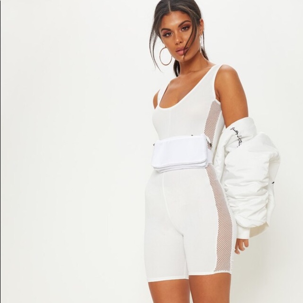 NWT White Fishnet Side Panel Unitard